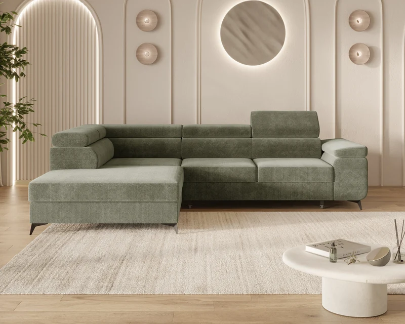 Ecksofa – Ostin – 290 cm mit Bettkasten & verstellbaren Kopfstützen