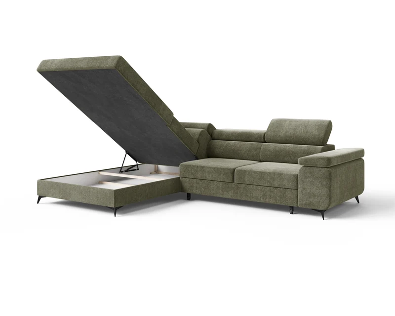 Ecksofa – Ostin – 290 cm mit Bettkasten & verstellbaren Kopfstützen
