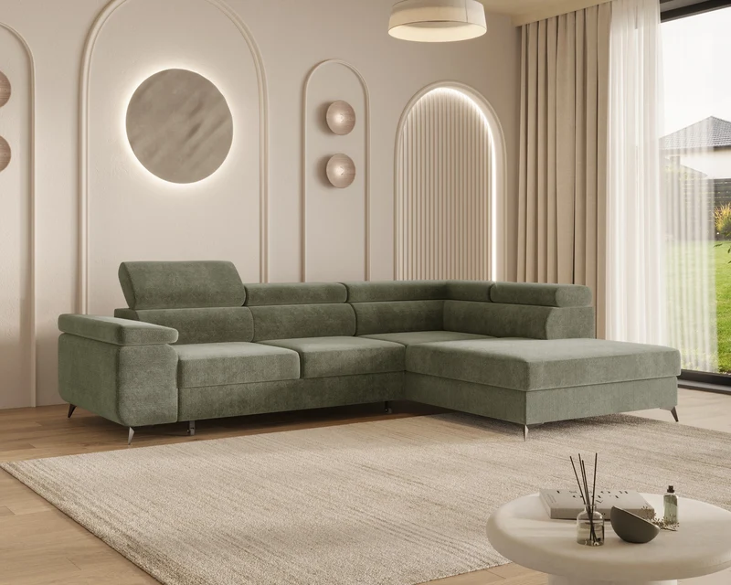 Ecksofa – Ostin – 290 cm mit Bettkasten & verstellbaren Kopfstützen