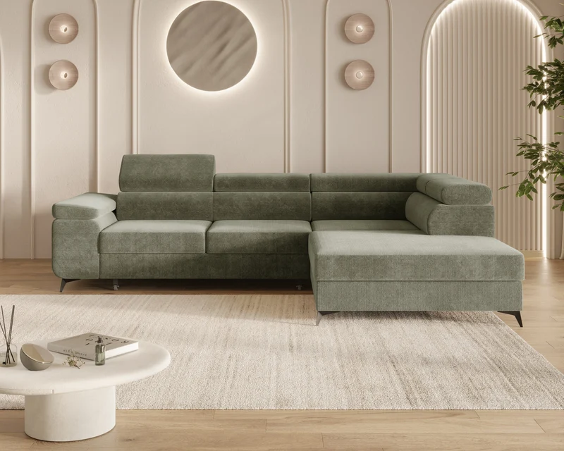 Ecksofa – Ostin – 290 cm mit Bettkasten & verstellbaren Kopfstützen