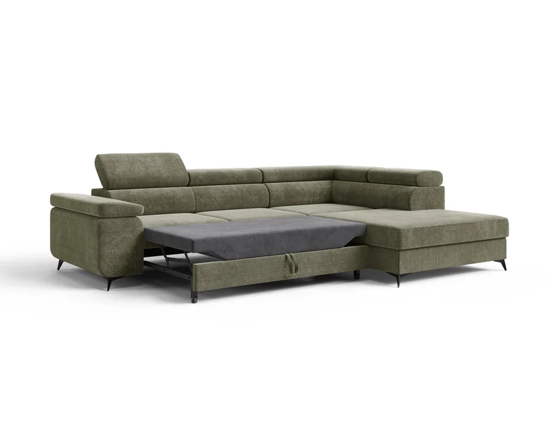 Ecksofa – Ostin – 290 cm mit Bettkasten & verstellbaren Kopfstützen