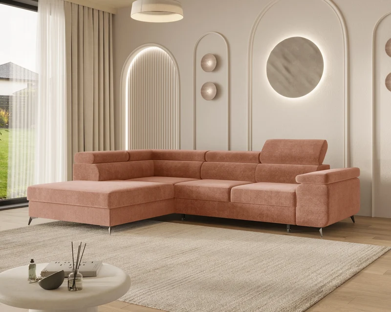 Ecksofa – Ostin – 290 cm mit Bettkasten & verstellbaren Kopfstützen