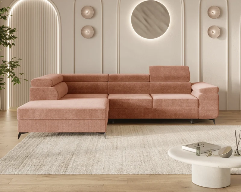 Ecksofa – Ostin – 290 cm mit Bettkasten & verstellbaren Kopfstützen
