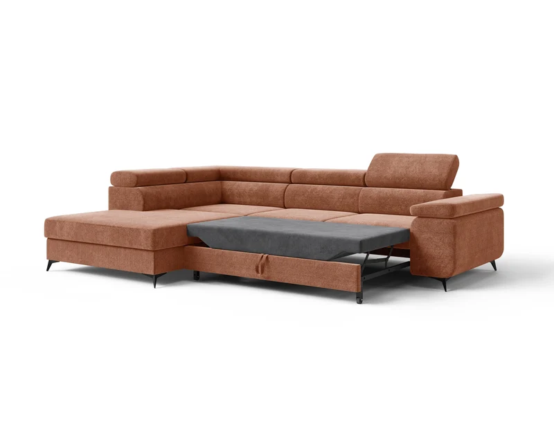 Ecksofa – Ostin – 290 cm mit Bettkasten & verstellbaren Kopfstützen