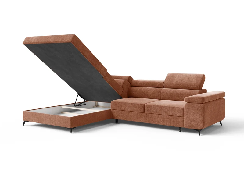 Ecksofa – Ostin – 290 cm mit Bettkasten & verstellbaren Kopfstützen