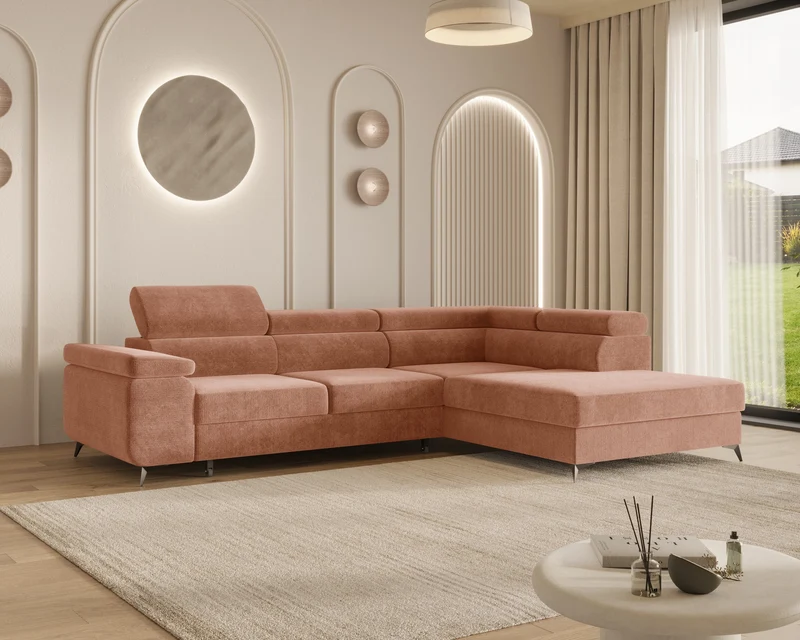 Ecksofa – Ostin – 290 cm mit Bettkasten & verstellbaren Kopfstützen