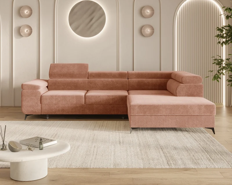 Ecksofa – Ostin – 290 cm mit Bettkasten & verstellbaren Kopfstützen