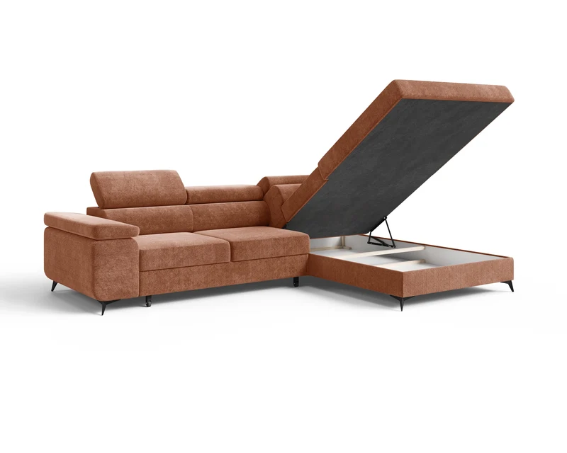 Ecksofa – Ostin – 290 cm mit Bettkasten & verstellbaren Kopfstützen
