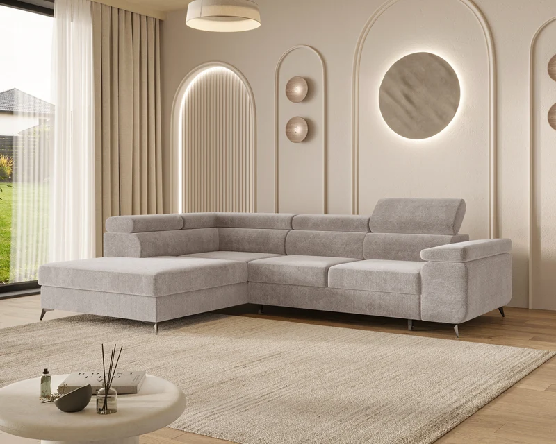 Ecksofa – Ostin – 290 cm mit Bettkasten & verstellbaren Kopfstützen