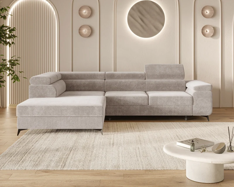 Ecksofa – Ostin – 290 cm mit Bettkasten & verstellbaren Kopfstützen