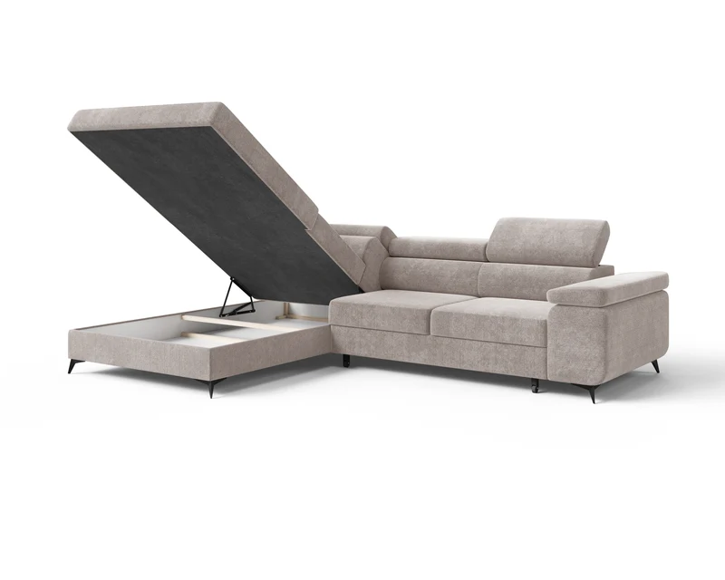 Ecksofa – Ostin – 290 cm mit Bettkasten & verstellbaren Kopfstützen