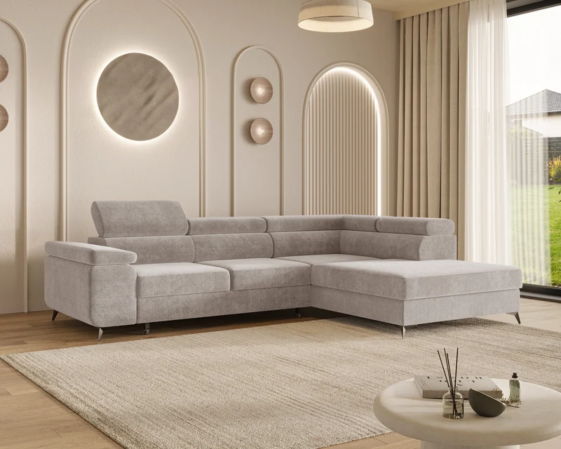 Ecksofa – Ostin – 290 cm mit Bettkasten & verstellbaren Kopfstützen