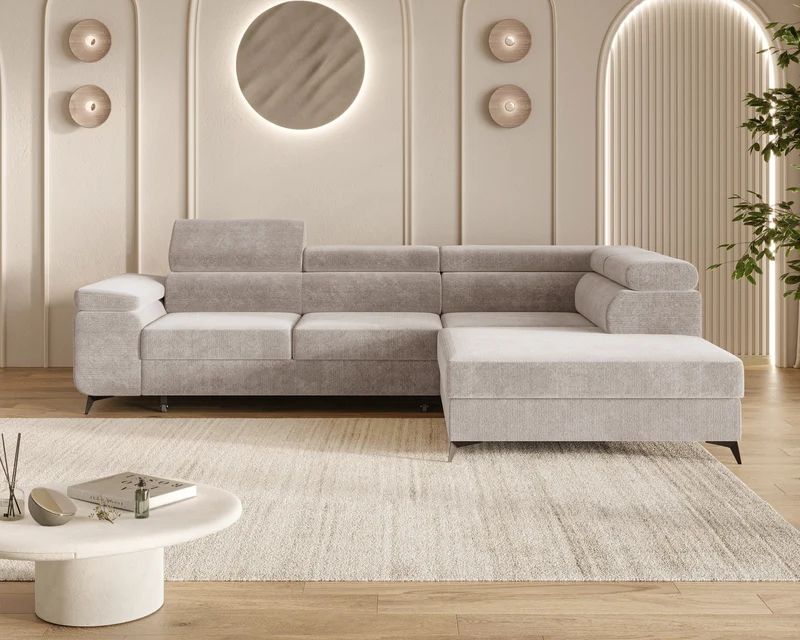 Ecksofa – Ostin – 290 cm mit Bettkasten & verstellbaren Kopfstützen