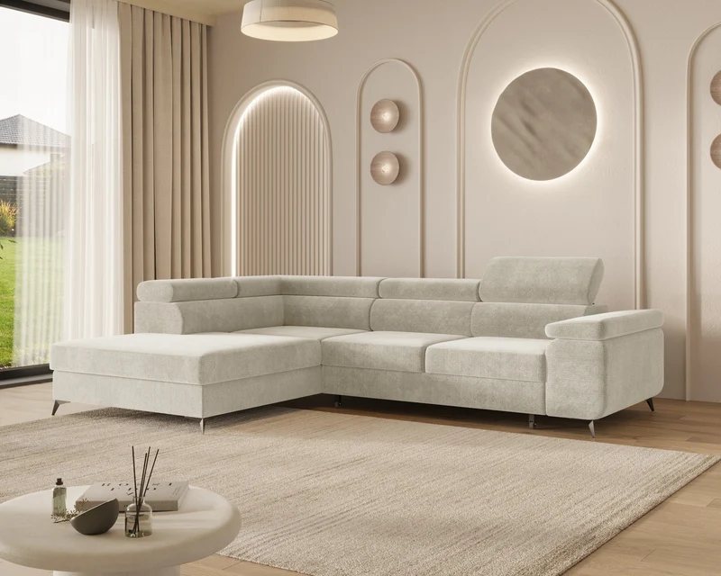 Ecksofa – Ostin – 290 cm mit Bettkasten & verstellbaren Kopfstützen