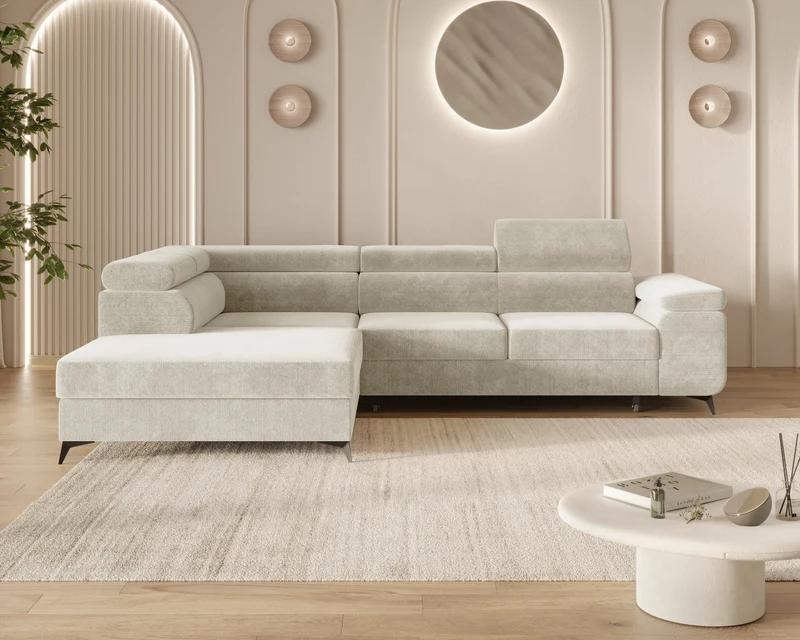 Ecksofa – Ostin – 290 cm mit Bettkasten & verstellbaren Kopfstützen