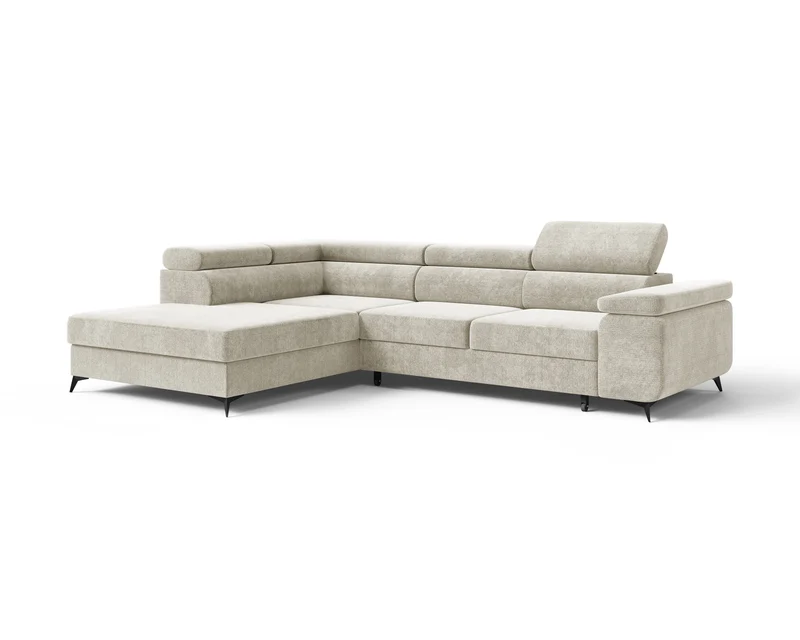 Ecksofa – Ostin – 290 cm mit Bettkasten & verstellbaren Kopfstützen