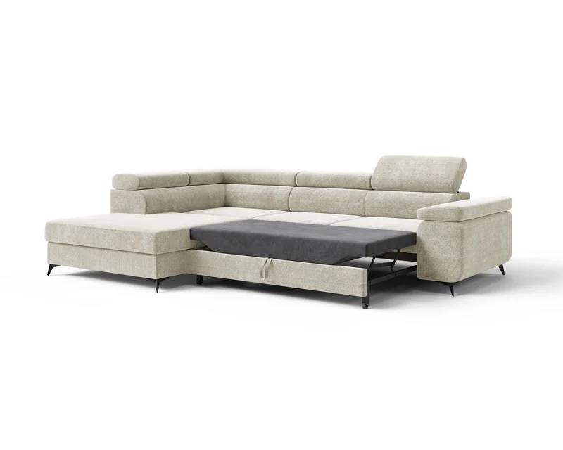 Ecksofa – Ostin – 290 cm mit Bettkasten & verstellbaren Kopfstützen