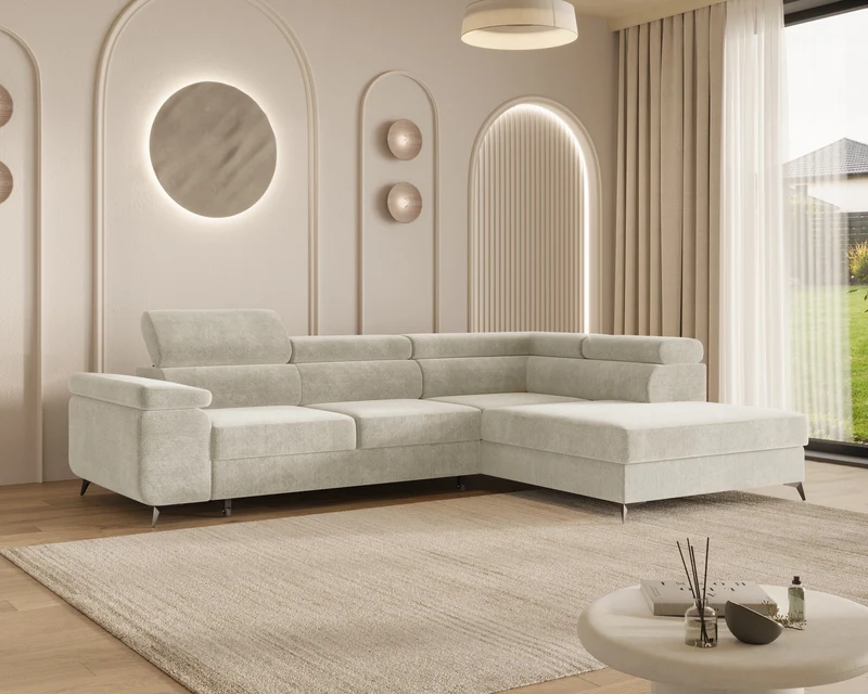 Ecksofa – Ostin – 290 cm mit Bettkasten & verstellbaren Kopfstützen