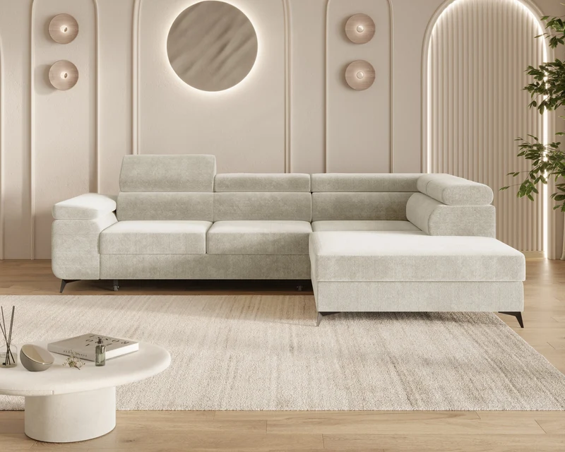 Ecksofa – Ostin – 290 cm mit Bettkasten & verstellbaren Kopfstützen