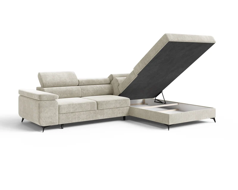 Ecksofa – Ostin – 290 cm mit Bettkasten & verstellbaren Kopfstützen