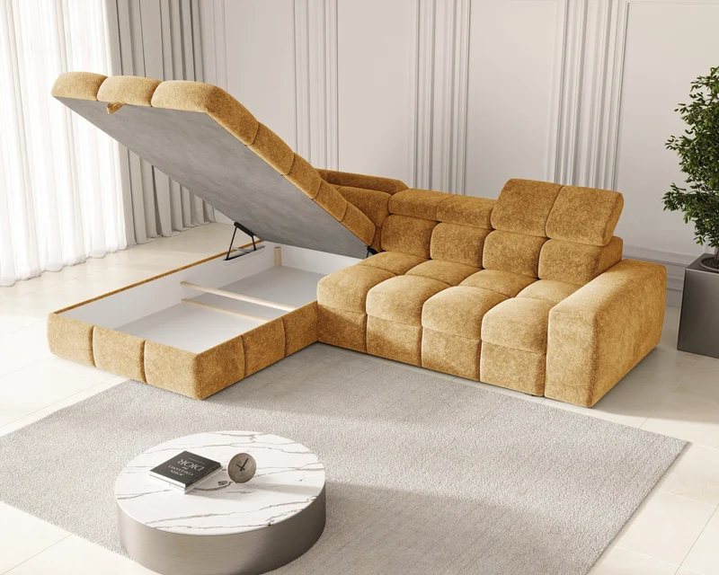 Ecksofa – Bianco – Modernes Schlafsofa 305 cm mit Bettkasten