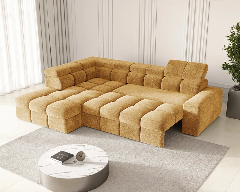 Ecksofa – Bianco – Modernes Schlafsofa 305 cm mit Bettkasten