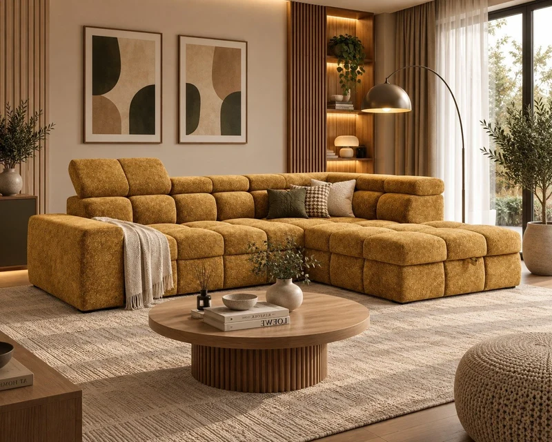 Ecksofa – Bianco – Modernes Schlafsofa 305 cm mit Bettkasten