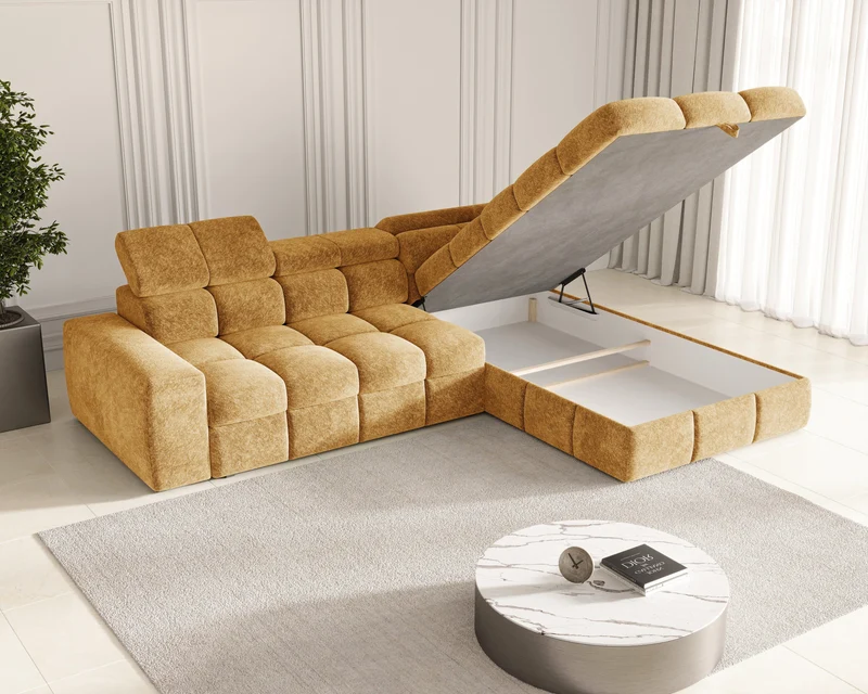 Ecksofa – Bianco – Modernes Schlafsofa 305 cm mit Bettkasten