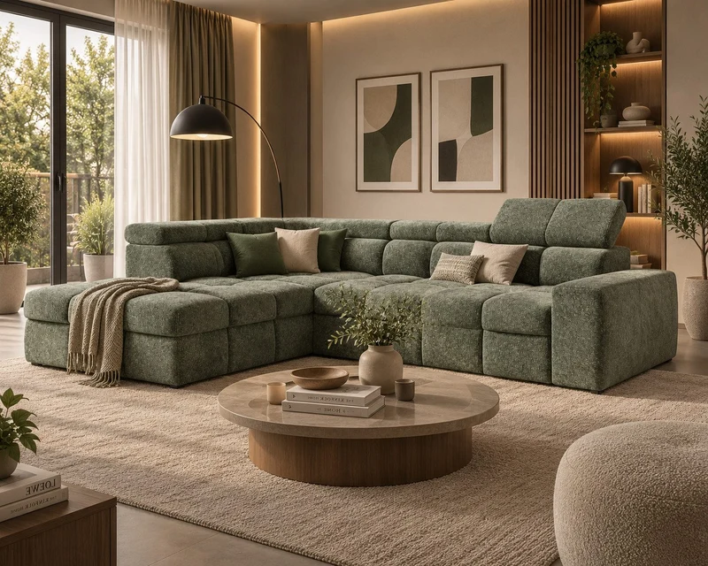 Ecksofa – Bianco – Modernes Schlafsofa 305 cm mit Bettkasten