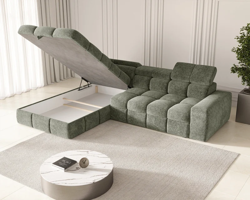 Ecksofa – Bianco – Modernes Schlafsofa 305 cm mit Bettkasten