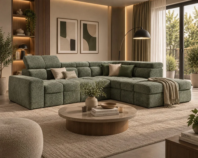 Ecksofa – Bianco – Modernes Schlafsofa 305 cm mit Bettkasten