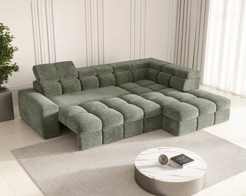 Ecksofa – Bianco – Modernes Schlafsofa 305 cm mit Bettkasten