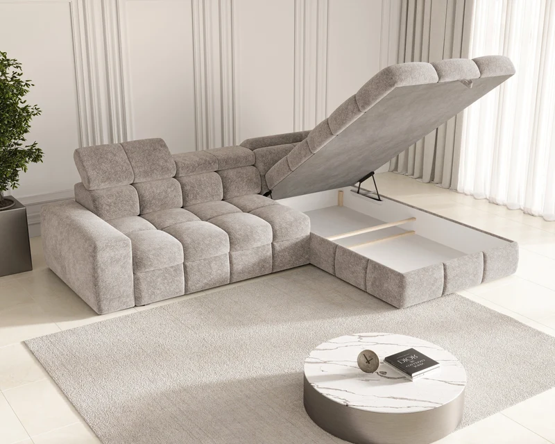 Ecksofa – Bianco – Modernes Schlafsofa 305 cm mit Bettkasten