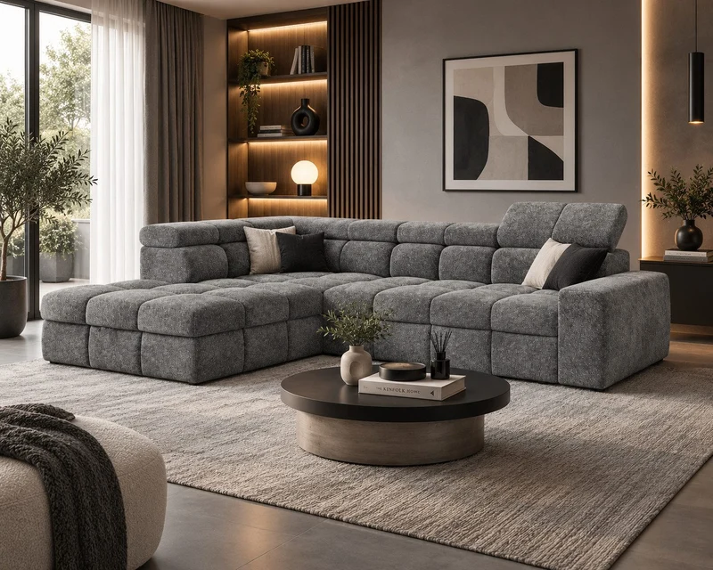 Ecksofa – Bianco – Modernes Schlafsofa 305 cm mit Bettkasten