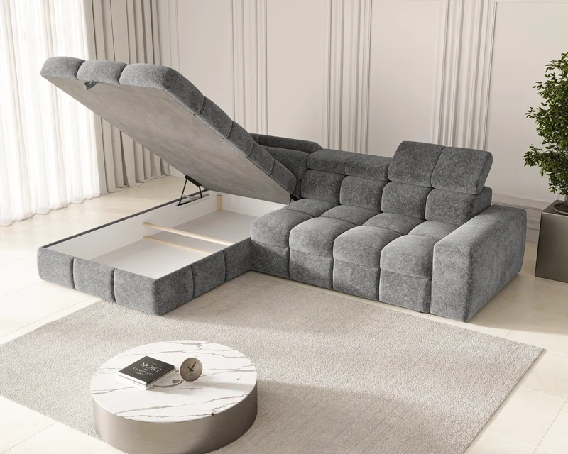 Ecksofa – Bianco – Modernes Schlafsofa 305 cm mit Bettkasten