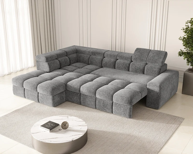 Ecksofa – Bianco – Modernes Schlafsofa 305 cm mit Bettkasten