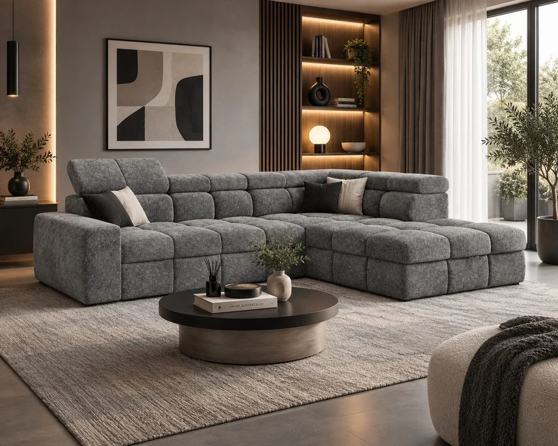 Ecksofa – Bianco – Modernes Schlafsofa 305 cm mit Bettkasten