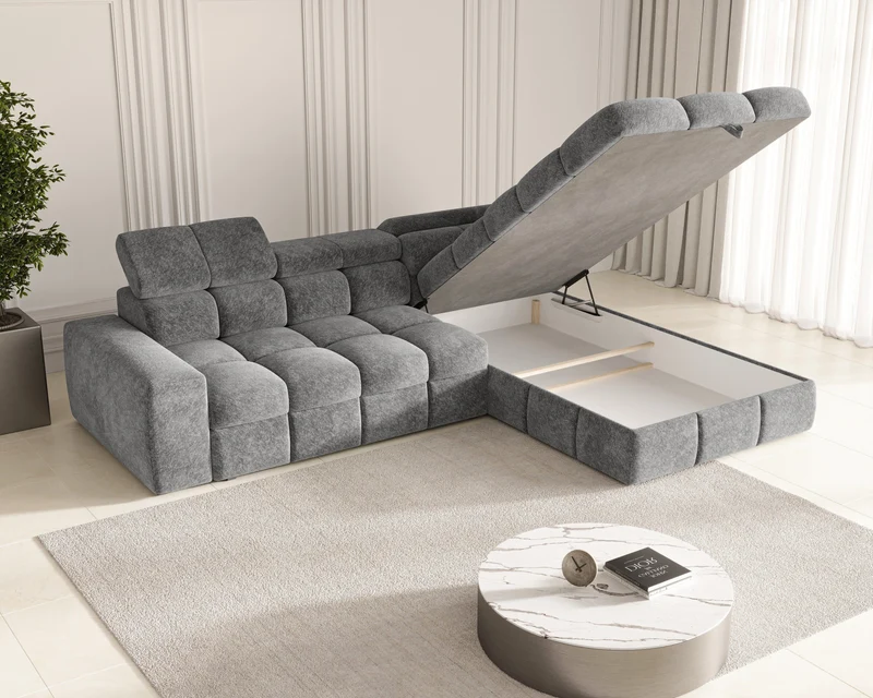 Ecksofa – Bianco – Modernes Schlafsofa 305 cm mit Bettkasten