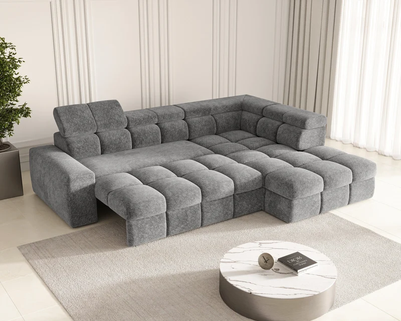 Ecksofa – Bianco – Modernes Schlafsofa 305 cm mit Bettkasten