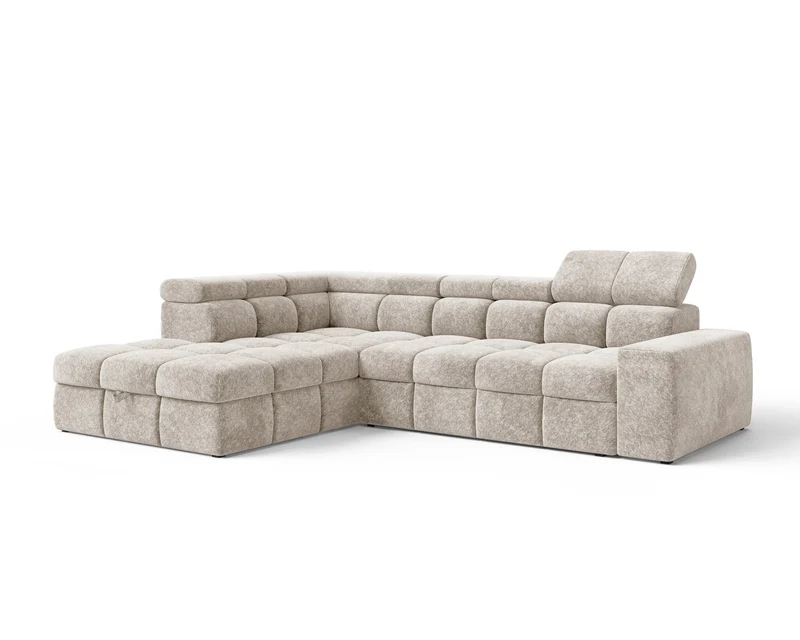 Ecksofa – Bianco – Modernes Schlafsofa 305 cm mit Bettkasten
