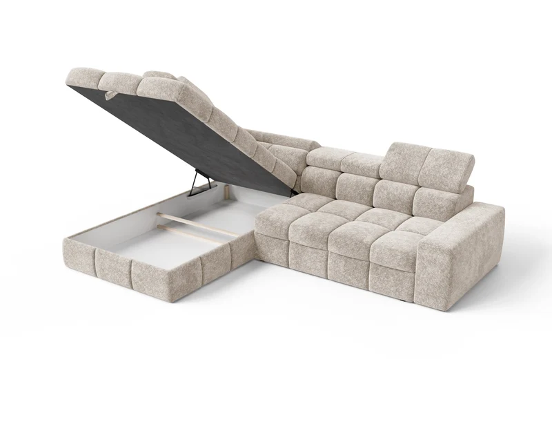 Ecksofa – Bianco – Modernes Schlafsofa 305 cm mit Bettkasten
