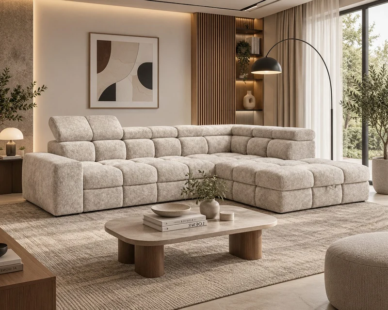 Ecksofa – Bianco – Modernes Schlafsofa 305 cm mit Bettkasten