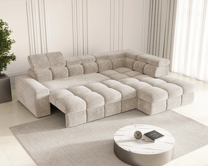 Ecksofa – Bianco – Modernes Schlafsofa 305 cm mit Bettkasten