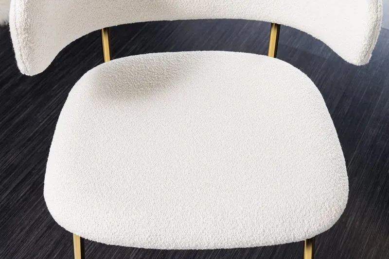 Moderner Stuhl MODA weiss Bouclé goldene Metallbeine