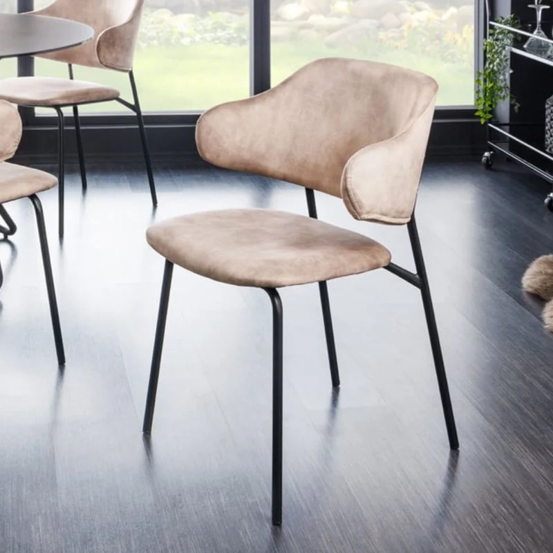 Moderner Stuhl MODA Samt champagner greige Metallbeine