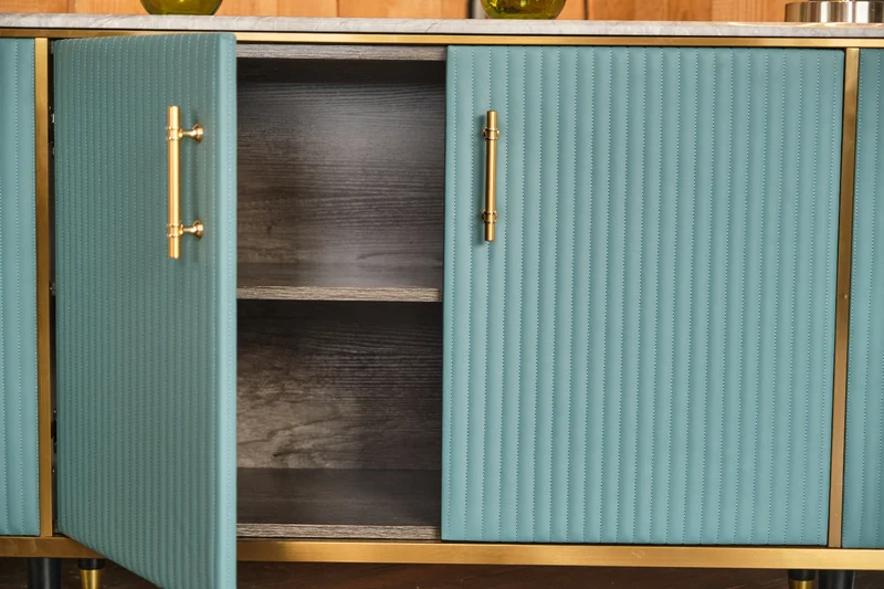 KAWOLA Sideboard MARIA Marmorplatte Kunstleder hellblau