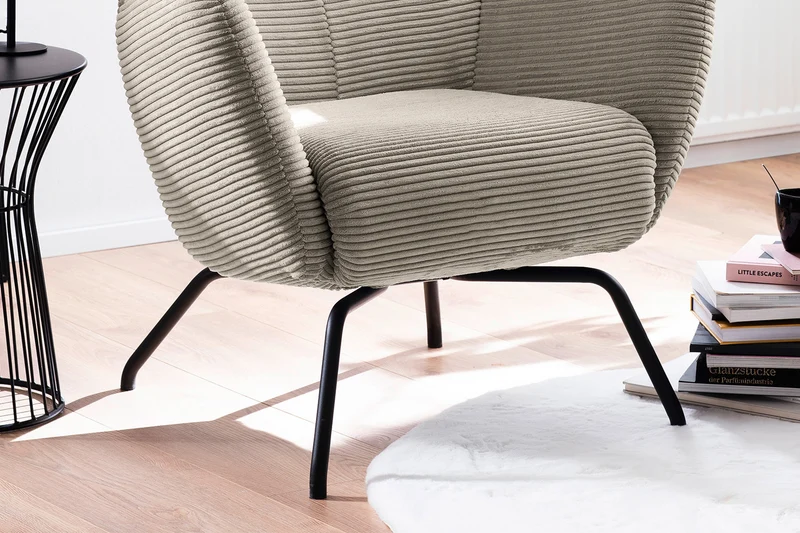 KAWOLA Sessel LOTTE Ohrensessel Cord steingrau