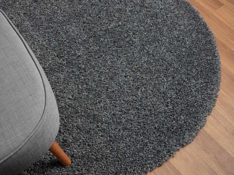 Hochflor Teppich SHAGGY dunkelgrau rund diverse Größen
