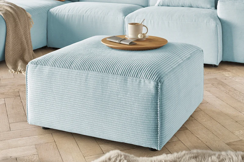KAWOLA Hocker RANI Polsterhocker Cord hellblau