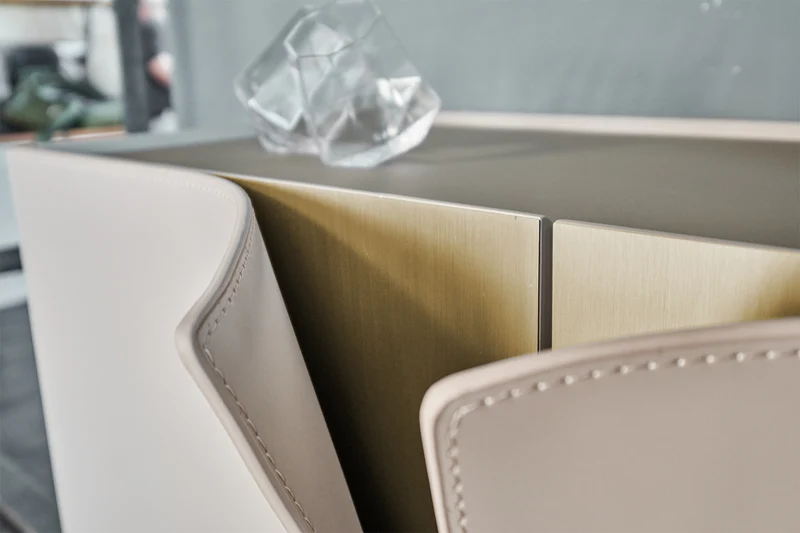 KAWOLA Highboard EMMA Kunstleder grau Fuß Edelstahl messingfarben